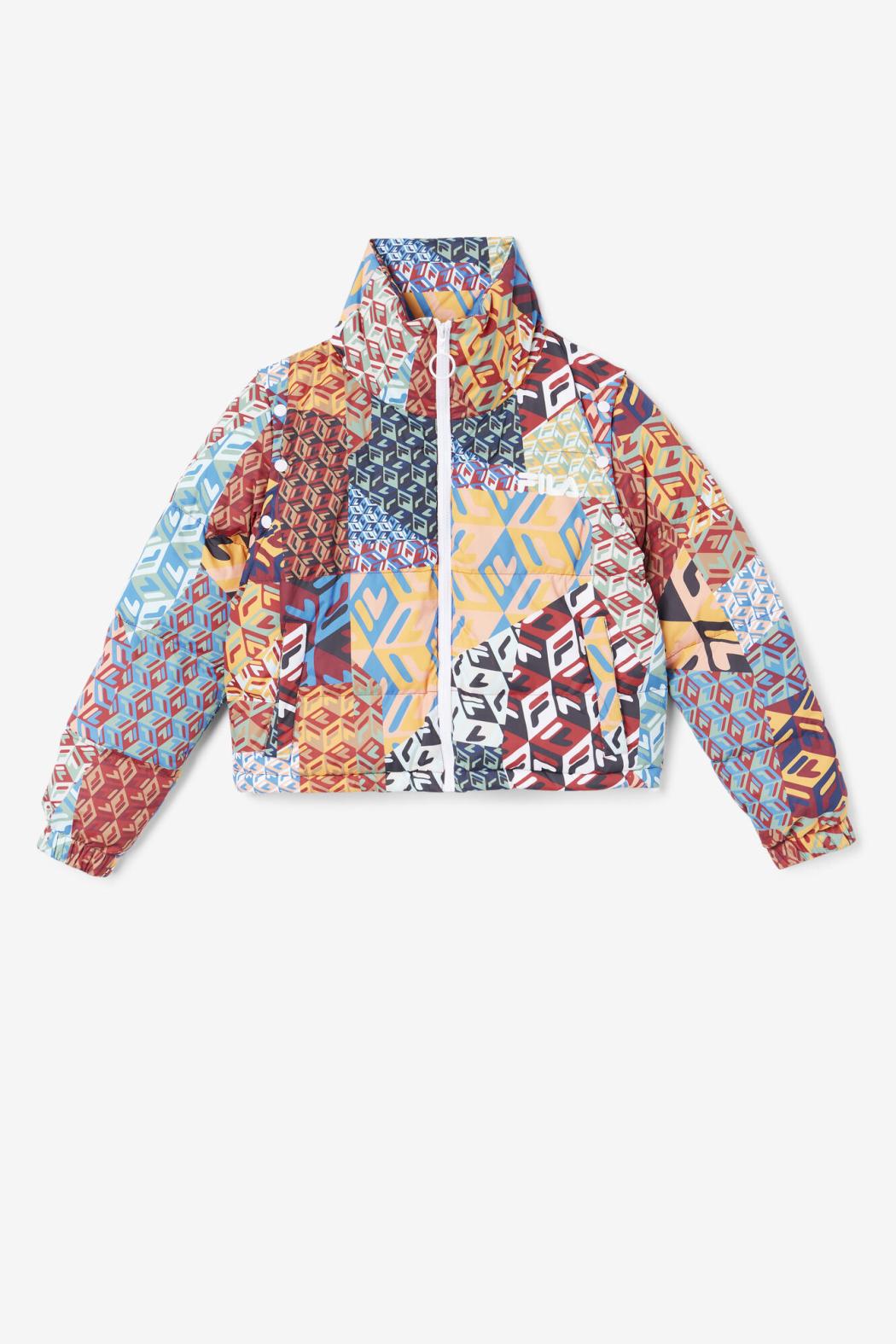 FILA Marina Snapoff Sleeve Puffer 933 MOONLIT OCEAN / RADIAN YELLOW / WHITE PRINT | Women Jackets &amp; Outerwear