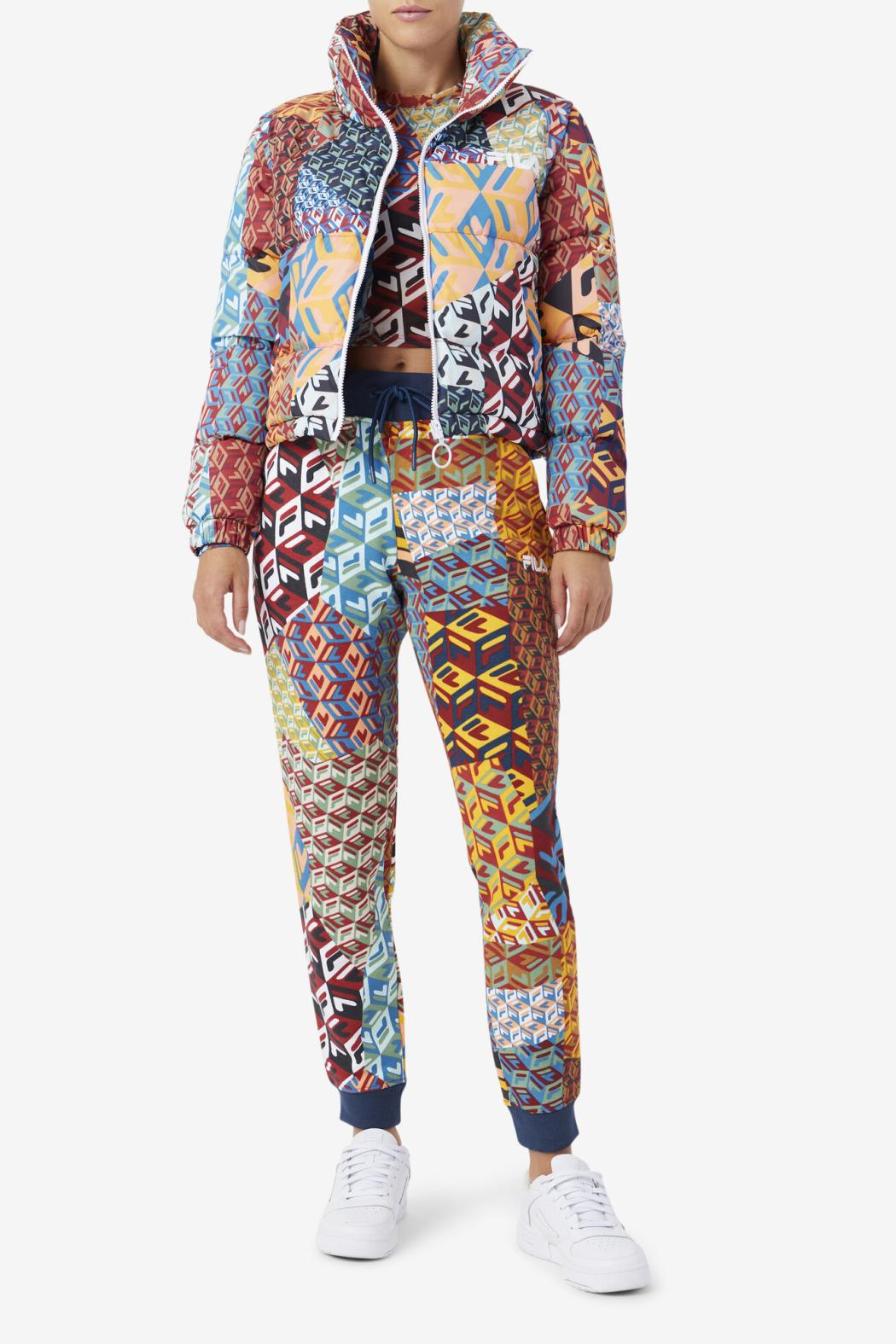 FILA Marina Snapoff Sleeve Puffer 933 MOONLIT OCEAN / RADIAN YELLOW / WHITE PRINT | Women Jackets &amp; Outerwear