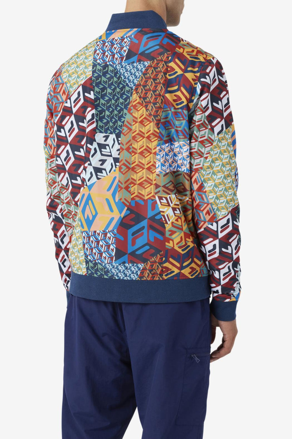 FILA Mav Bomber Jacket 933 MOONLIT OCEAN / RADIAN YELLOW / WHITE PRINT | Men Sweaters &amp; Outerwear