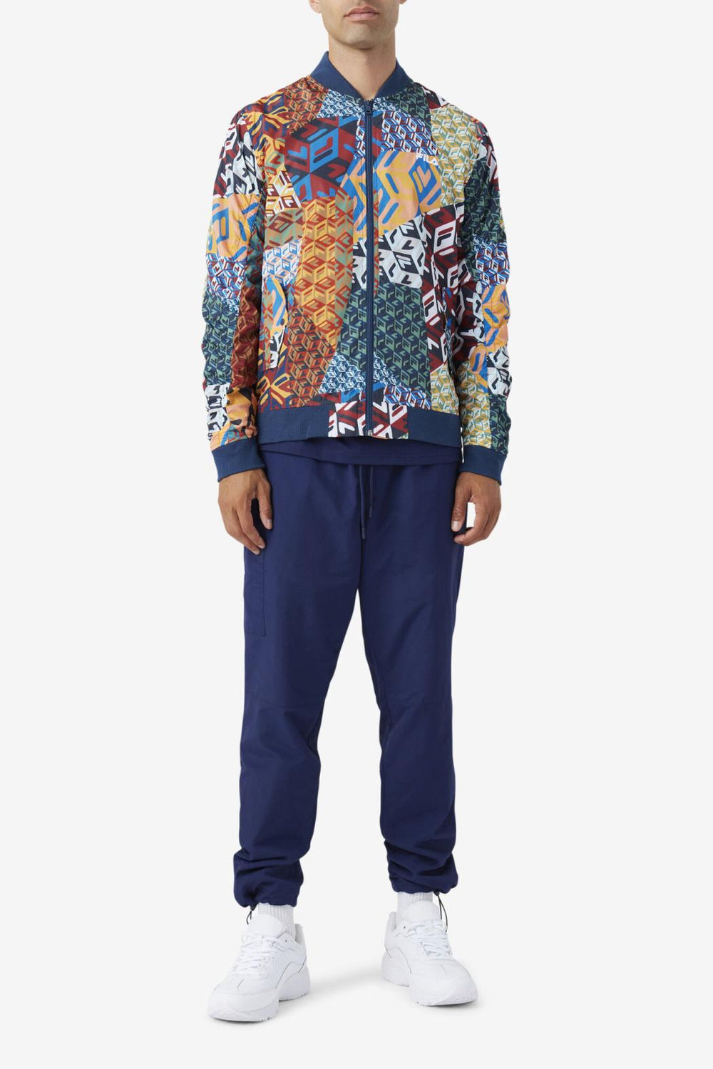 FILA Mav Bomber Jacket 933 MOONLIT OCEAN / RADIAN YELLOW / WHITE PRINT | Men Sweaters &amp; Outerwear
