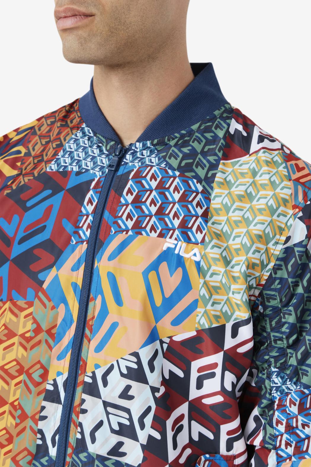 FILA Mav Bomber Jacket 933 MOONLIT OCEAN / RADIAN YELLOW / WHITE PRINT | Men Sweaters &amp; Outerwear