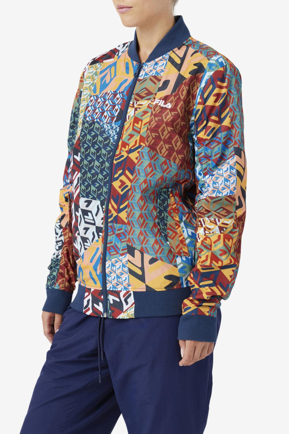 FILA Mav Bomber Jacket 933 MOONLIT OCEAN / RADIAN YELLOW / WHITE PRINT | Men Sweaters &amp; Outerwear