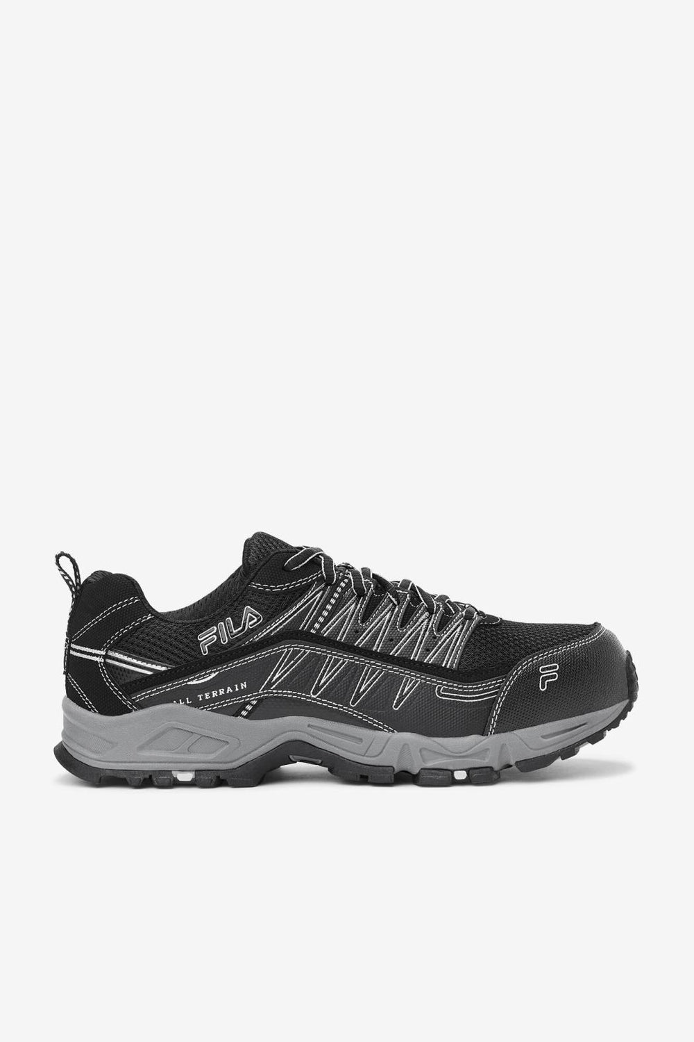 FILA Men's Memory All Terrain Peak Slip Resistant Steel Toe Shoe 010 BLACK / BLACK / METALLIC SILVER | Men Steel Toe Shoes