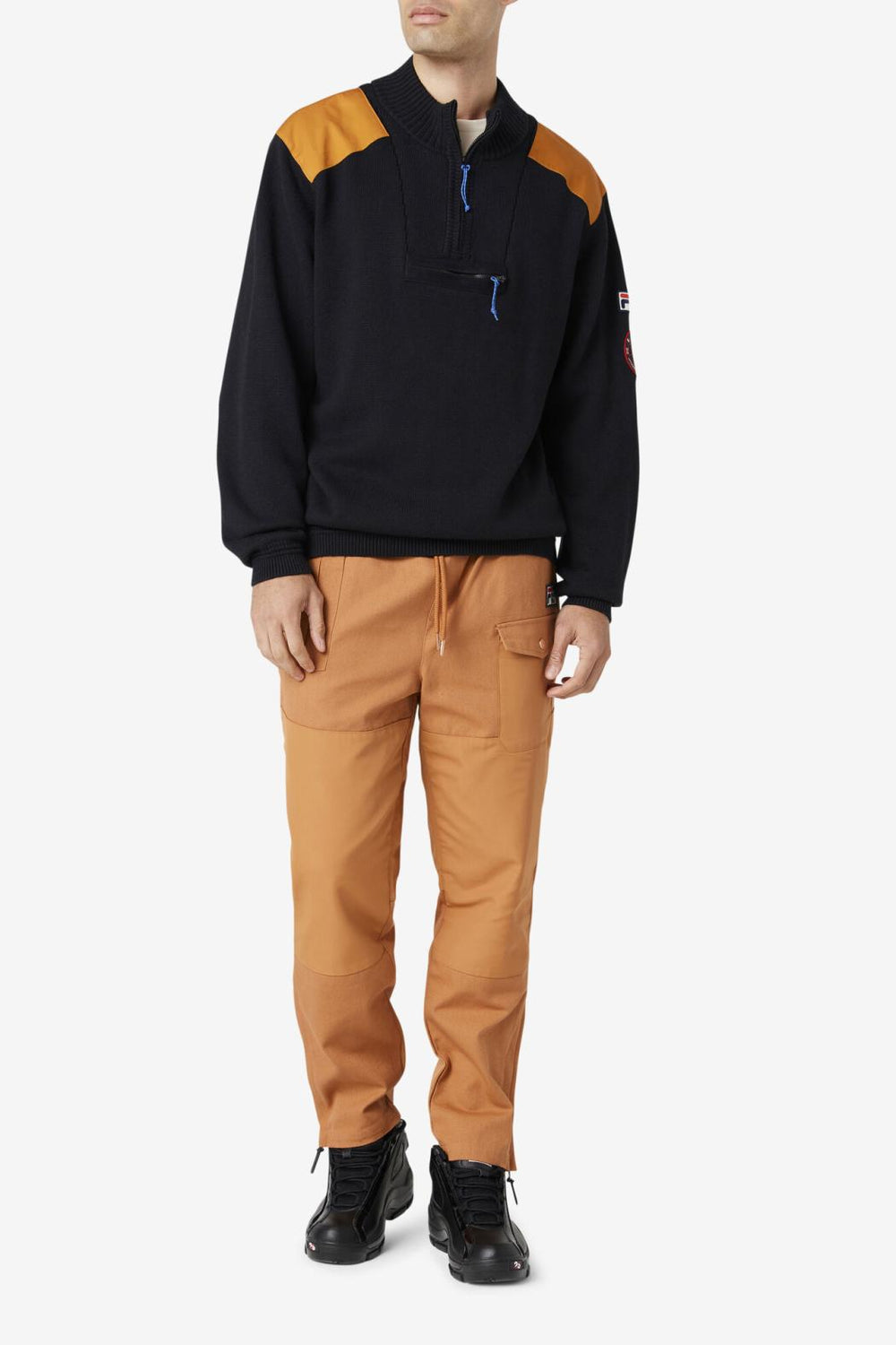 FILA Merkle 1/4 Zip Sweater 001 BLACK / ADOBE | Men Sweatshirts &amp; Hoodies