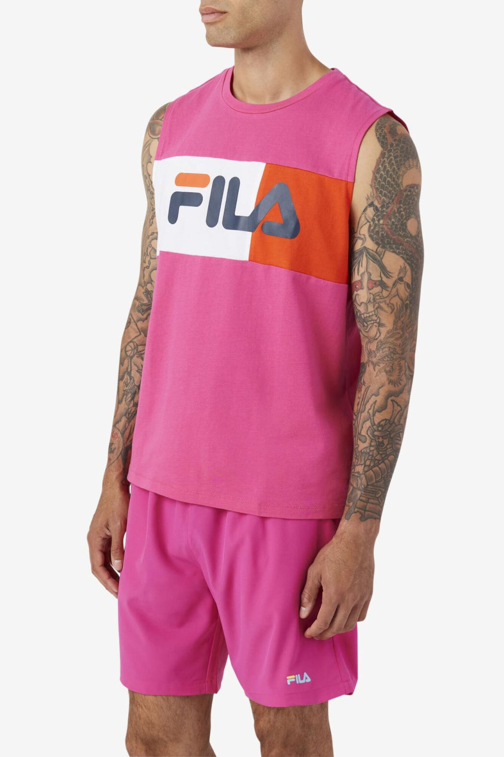 FILA Ozni Sleeveless Tee 677 FUCHSIA PURPLE / WHITE / FRENCH NAVY | Men Tops