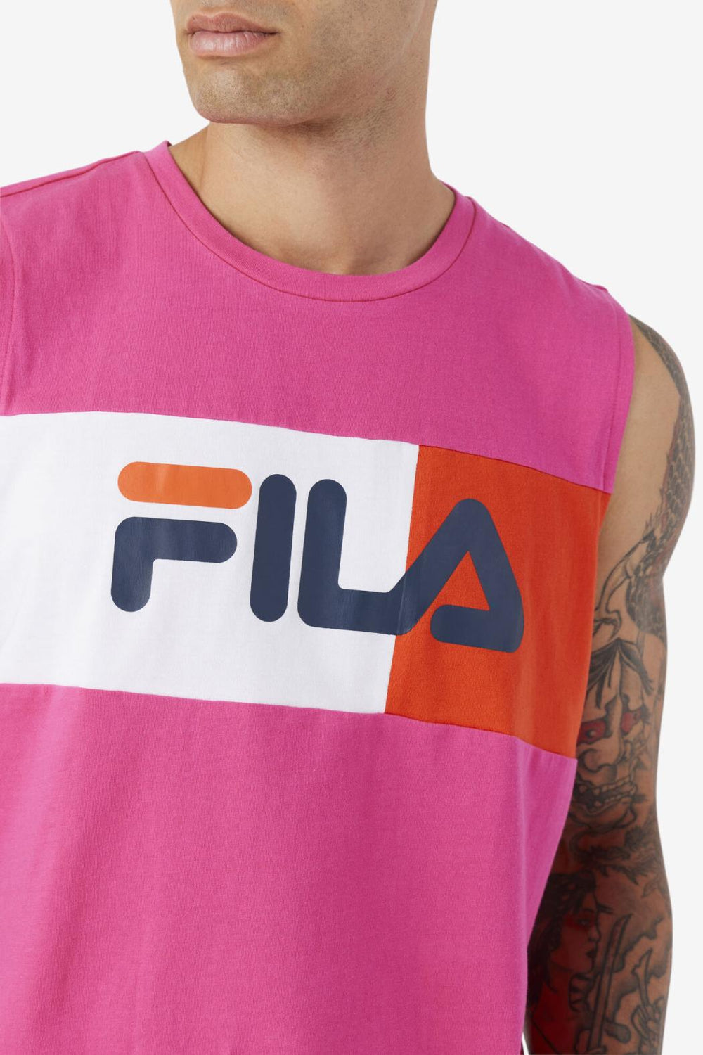 FILA Ozni Sleeveless Tee 677 FUCHSIA PURPLE / WHITE / FRENCH NAVY | Men Tops