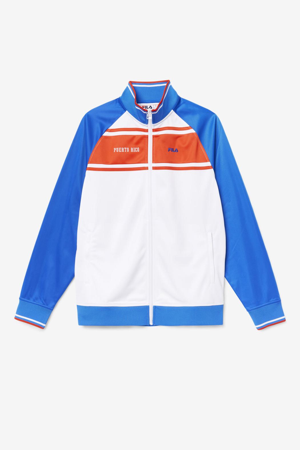 FILA Puerto Rico Track Jacket 100 WHITE / PRINCESS BLUE / FIERY RED | Men Sweatsuits &amp; Tracksuits