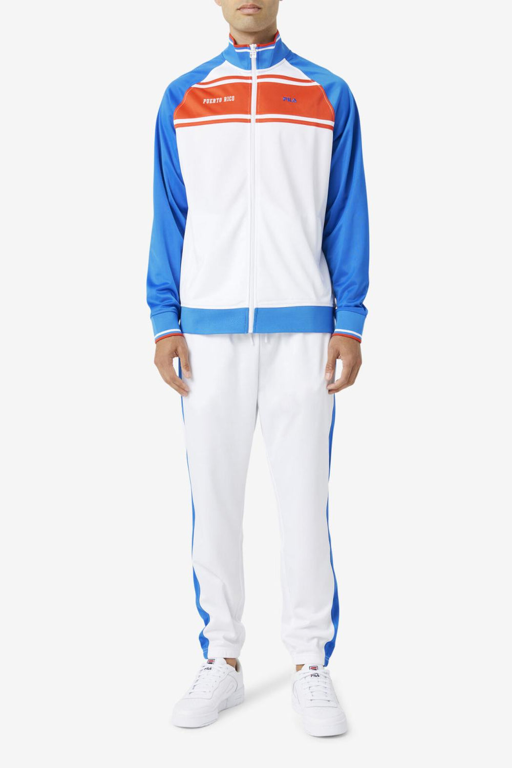 FILA Puerto Rico Track Jacket 100 WHITE / PRINCESS BLUE / FIERY RED | Men Sweatsuits &amp; Tracksuits