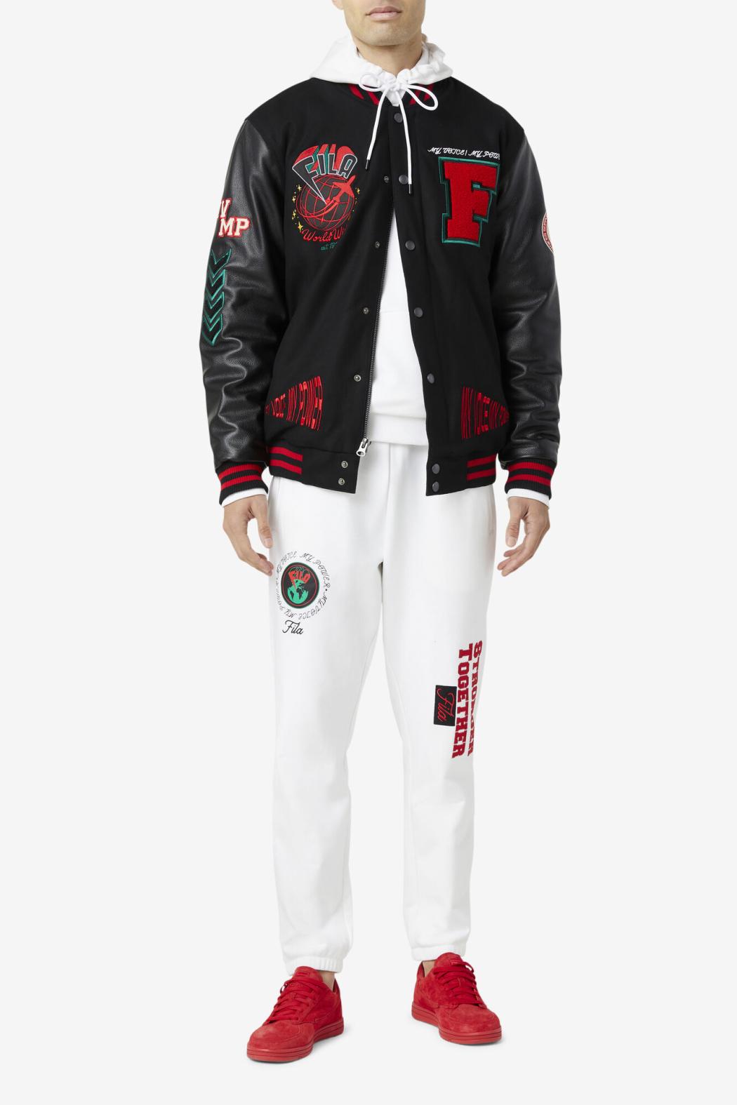 FILA Raddix Varsity Jacket 001 BLACK / RED / GREEN | Women Jackets &amp; Outerwear