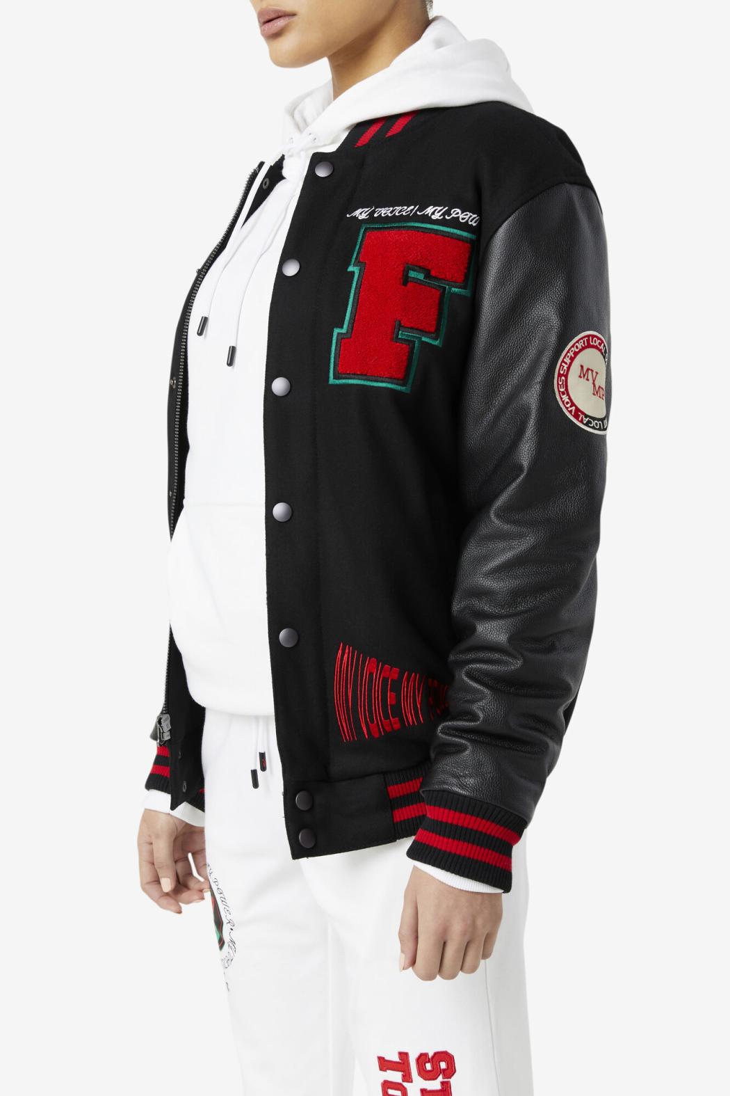 FILA Raddix Varsity Jacket 001 BLACK / RED / GREEN | Women Jackets &amp; Outerwear