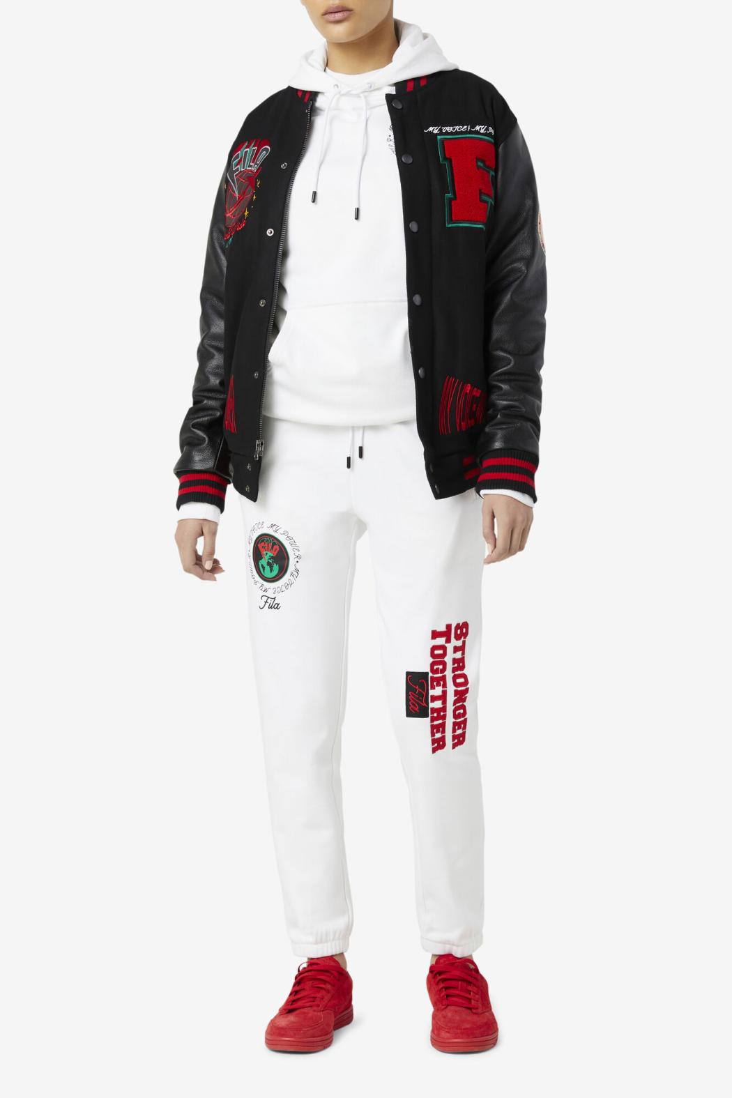 FILA Raddix Varsity Jacket 001 BLACK / RED / GREEN | Women Jackets &amp; Outerwear