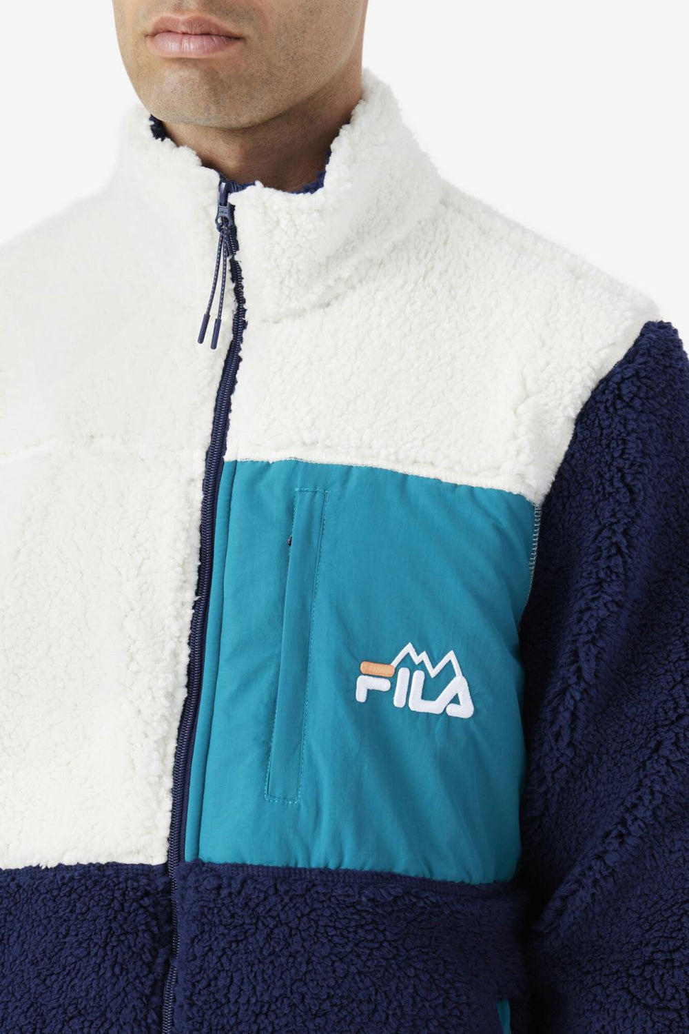 FILA Ravi Sherpa Jacket 172 EGRET / FILA NAVY / DEEP LAKE | Men Sweaters &amp; Outerwear
