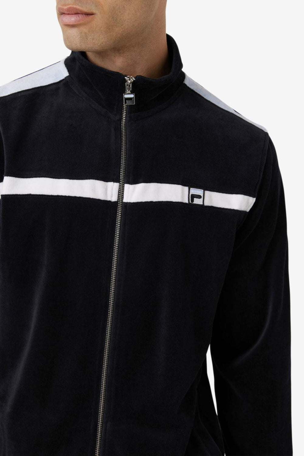 FILA Ravid Velour Jacket 001 BLACK / WHITE / SKYWAY | Men Sweaters &amp; Outerwear