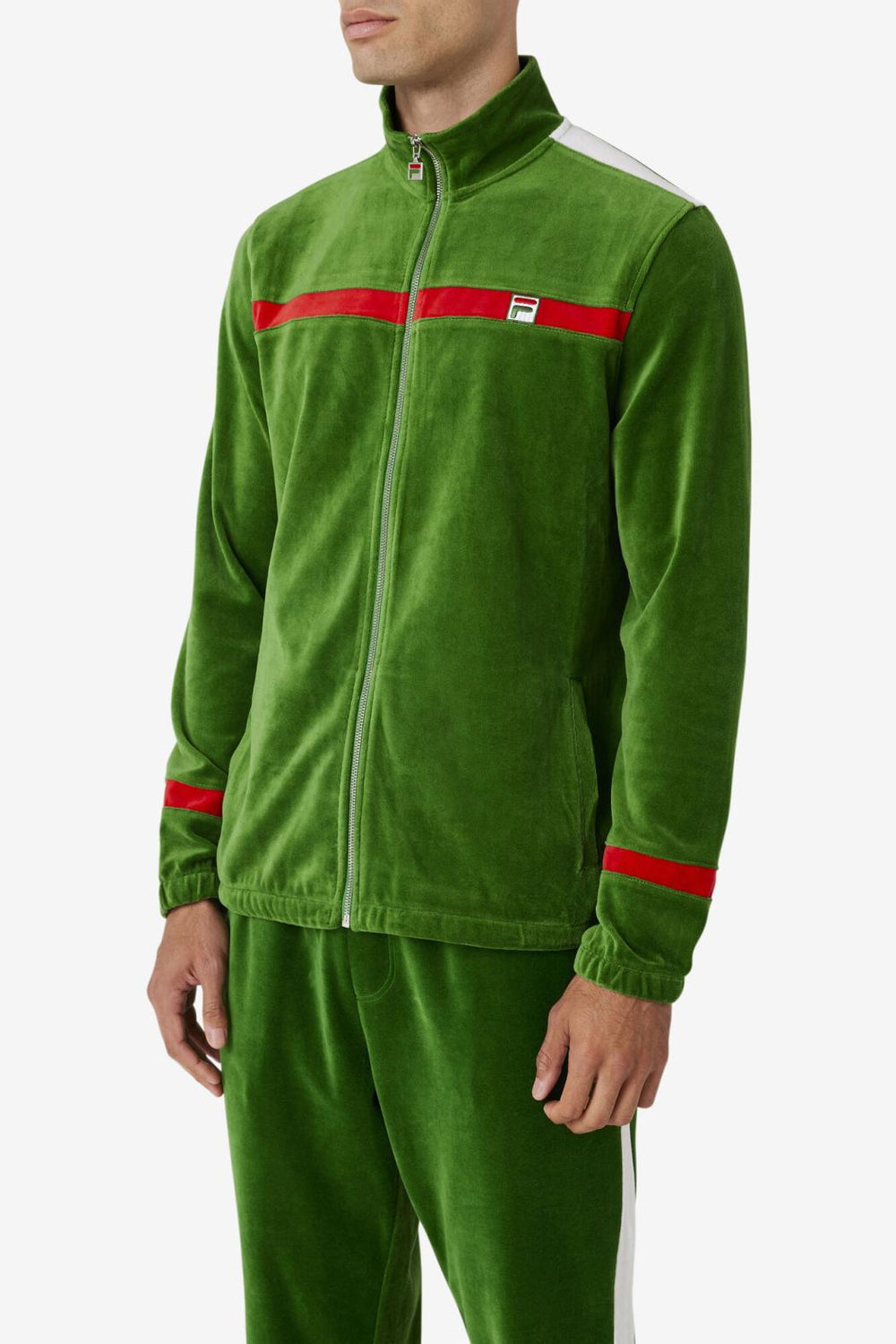 FILA Ravid Velour Jacket 341 FORMAL GARDEN / WHITE / FILA RED | Men Sweaters &amp; Outerwear