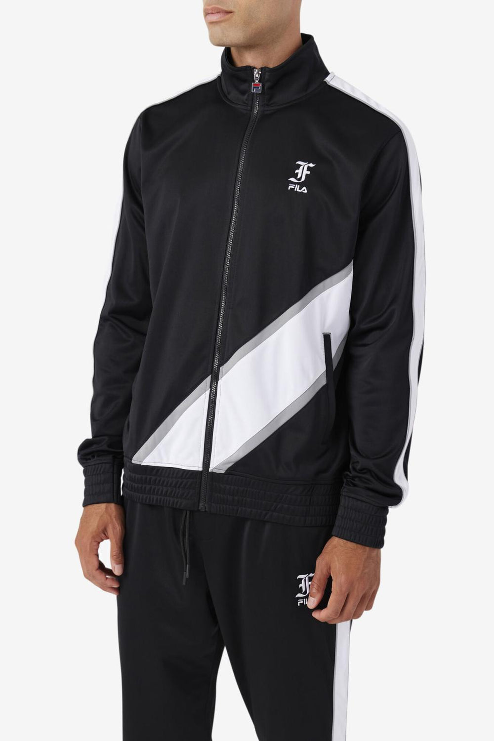FILA Runi Track Jacket 001 BLACK / WHITE / MONUMENT | Men Sweatsuits &amp; Tracksuits