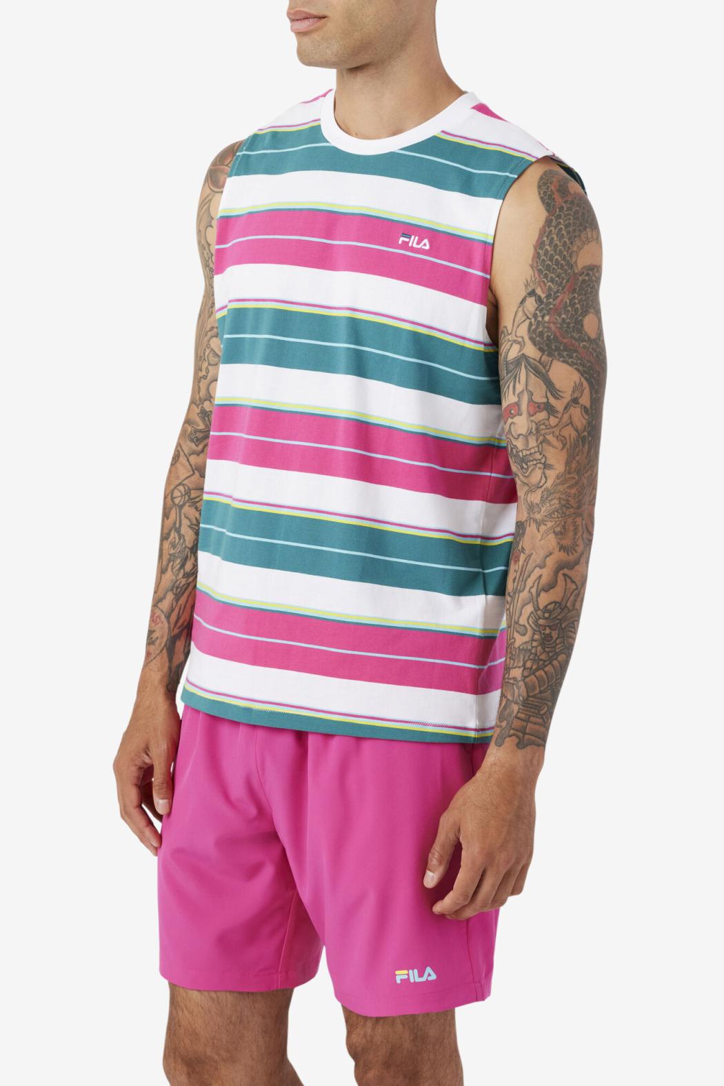 FILA Sandu Sleeveless Tee 100 WHITE / FUCHSIA PURPLE / BAYOU | Men Tops