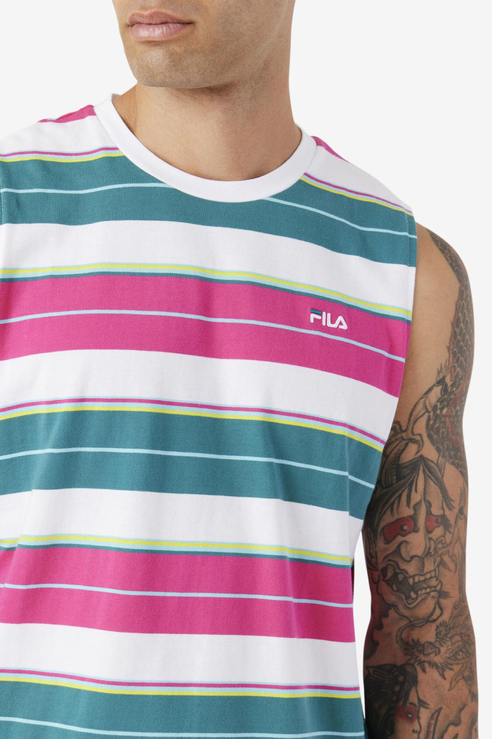 FILA Sandu Sleeveless Tee 100 WHITE / FUCHSIA PURPLE / BAYOU | Men Tops