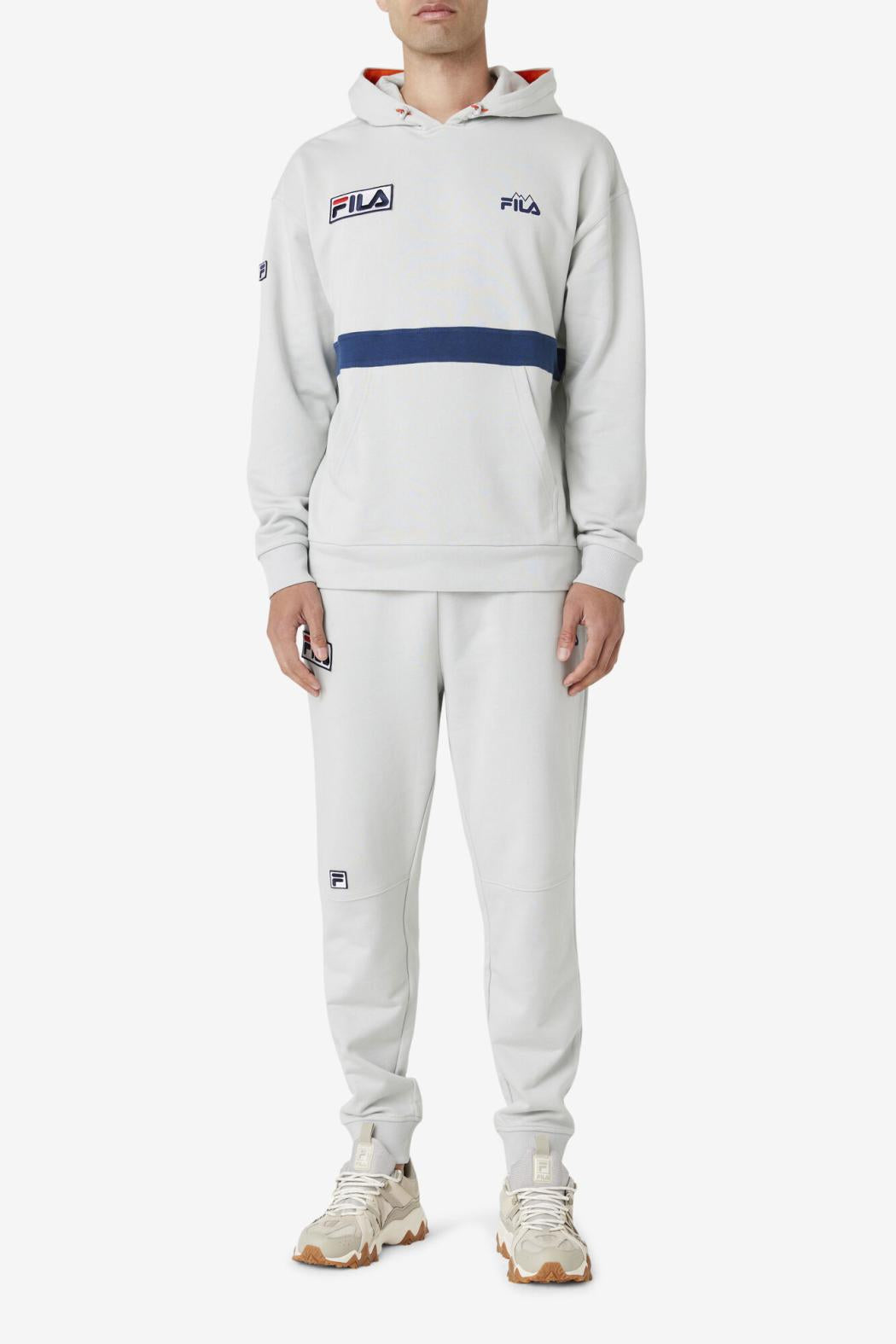 FILA Sanju Hoodie 149 PUMICE STONE / FRENCH NAVY / CHERRY TOMATO | Men Sweatshirts &amp; Hoodies