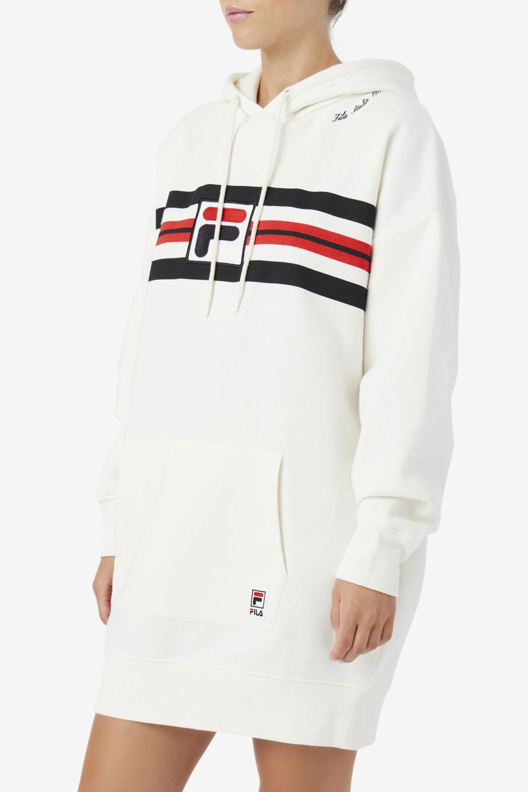 FILA Stella Hoodie Dress 132 GARDENIA / BLACK / FILA RED | Women Sweatshirts &amp; Hoodies