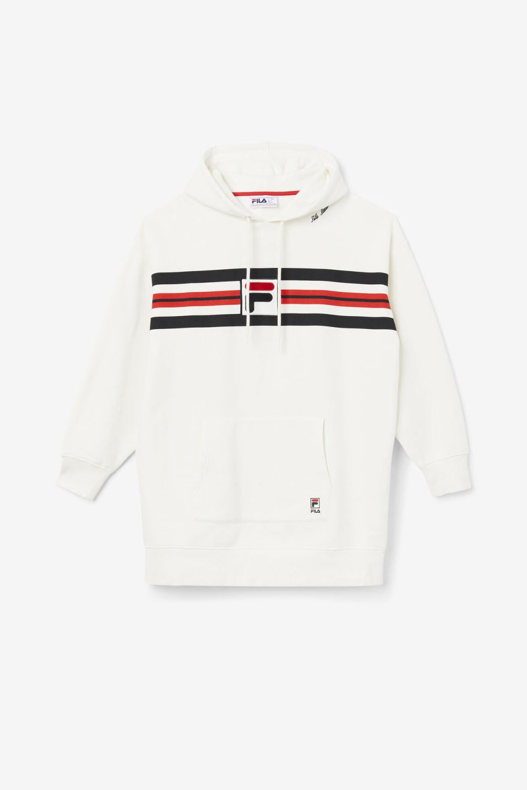 FILA Stella Hoodie Dress 132 GARDENIA / BLACK / FILA RED | Women Sweatshirts &amp; Hoodies