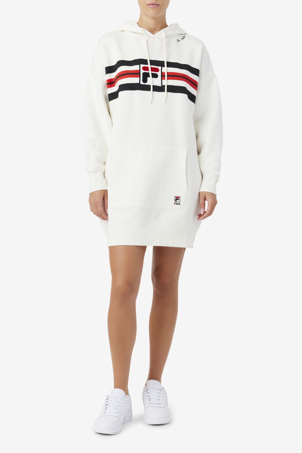 FILA Stella Hoodie Dress 132 GARDENIA / BLACK / FILA RED | Women Sweatshirts &amp; Hoodies