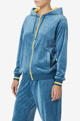 FILA Tove Velour Full Zip Hoodie 442 BLUE CORAL / BANANA | Women Sweatshirts &amp; Hoodies