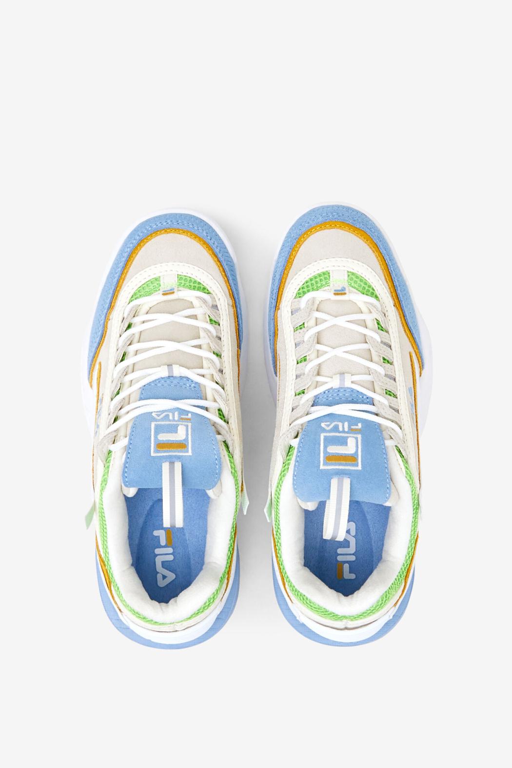 FILA Women's Disruptor 2 EXP 143 WHISPER WHITE / DUSK BLUE / JASMINE GREEN | Women Sneakers &amp; Lifestyle