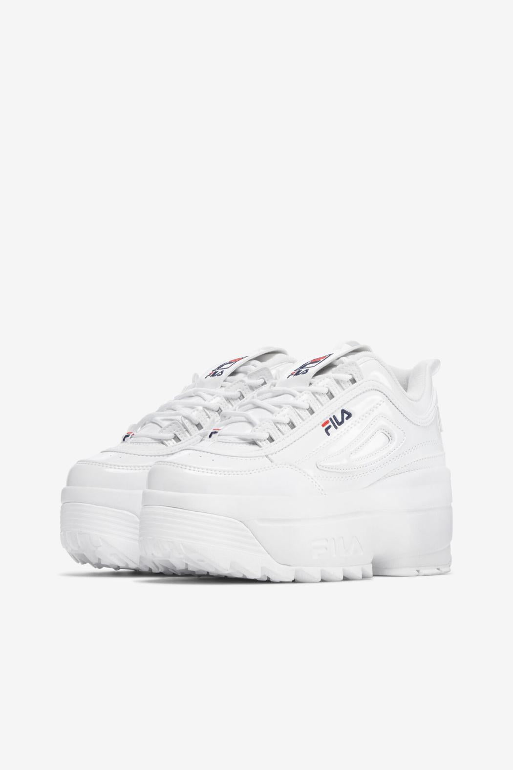 FILA Women's Disruptor 2 Wedge Patent 125 WHITE / FILA NAVY / FILA RED | Women Sneakers &amp; Lifestyle